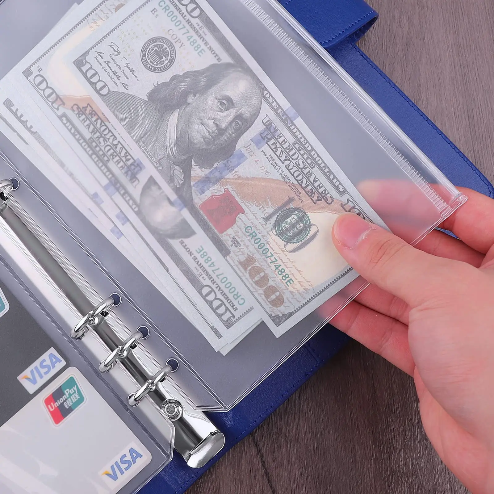 24pcs 6 Holes Clear Plastic Envelopes with Zipper, Clear Money Envelopes for Cash, Cash Envelope Binder, Money Organizer