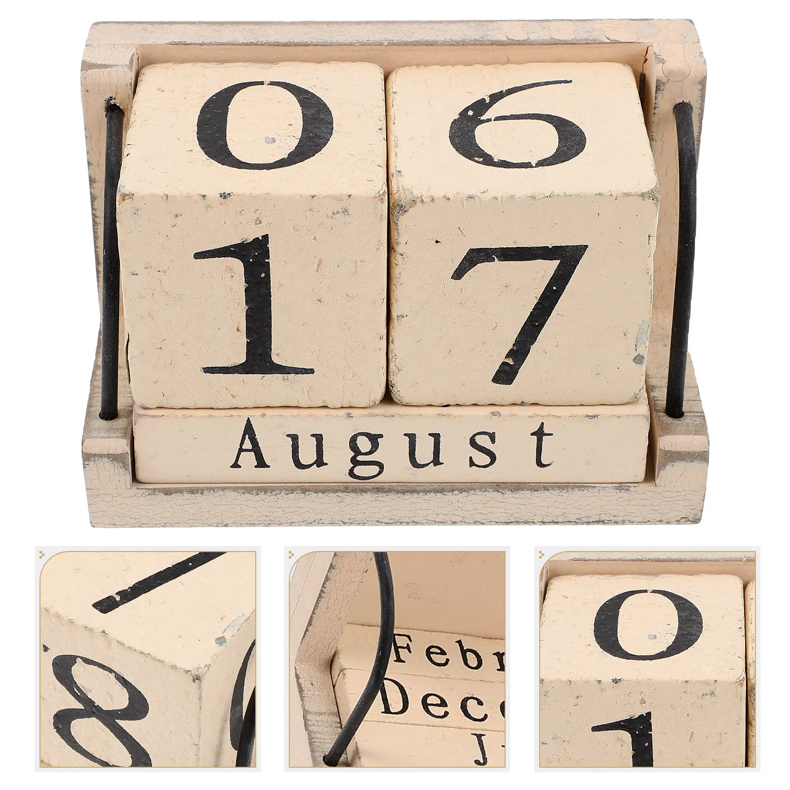 

Wooden Perpetual Desk Calendar Vintage Style Rustic Burned Effect Beige Wood Block Decorative Home Office Calendar Wood Crafts