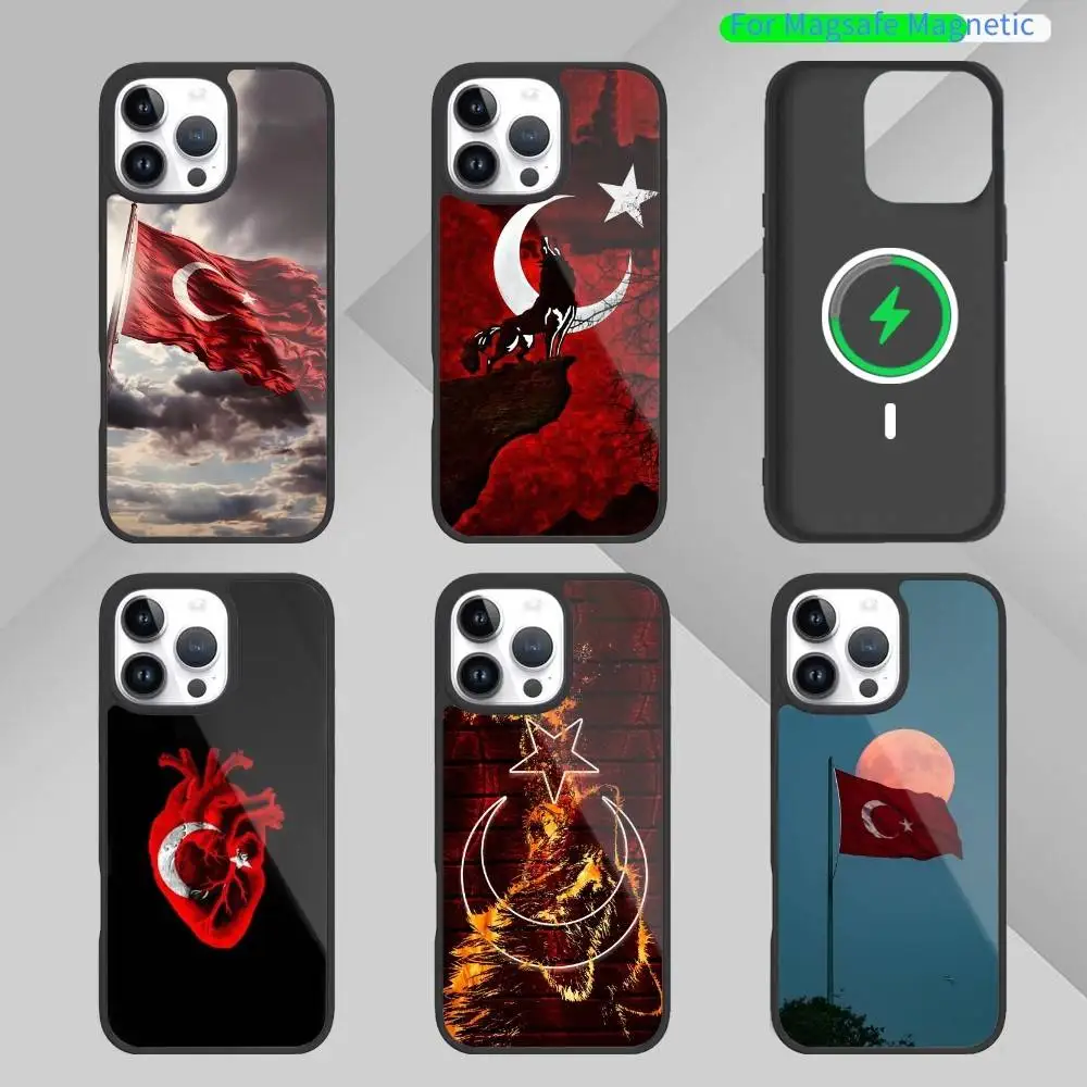 

1pc T-Turkey T-Turkish Flag Phone Case For iPhone17,16,15,14,13 Plus,Pro Max Magnetic For Magsafe Wireless Charging