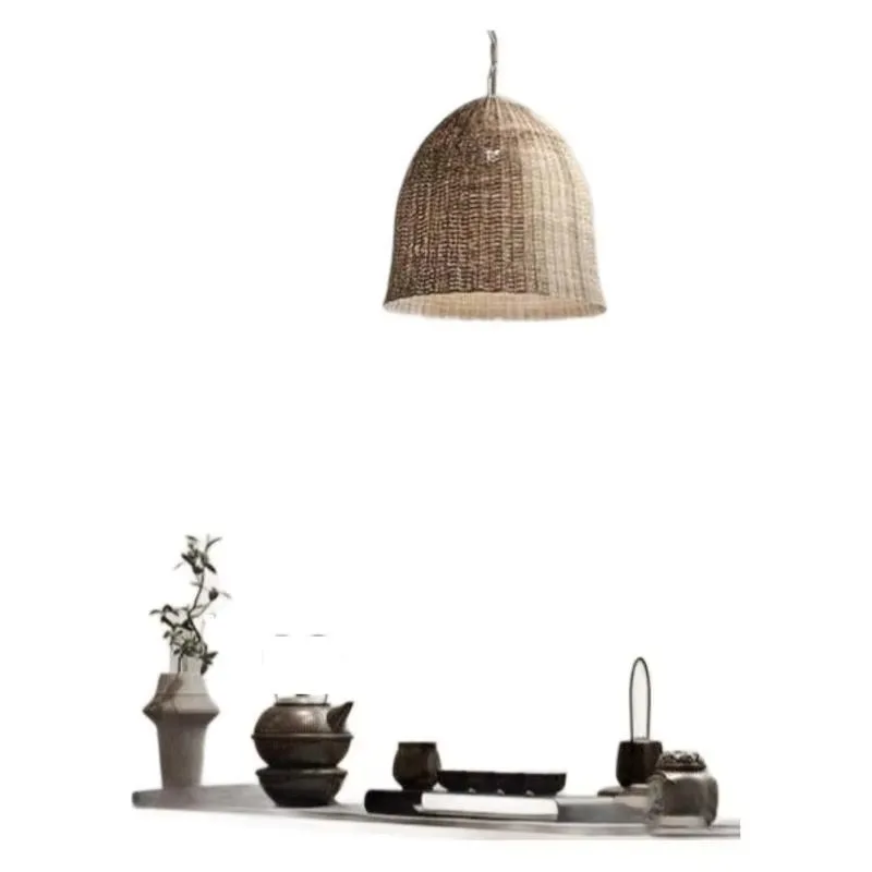 Wabi-sabi rattan restaurant tea room chandelier, retro Japanese home improvement study living room Zen homestay bar bedside lamp