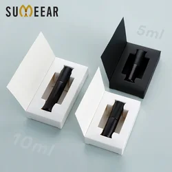 50Pcs/Lot 5ml 10ml Matte Black Perfume bottle With packaging box Atomizer Spray Bottle Refillable Print LOGO Pay Extra