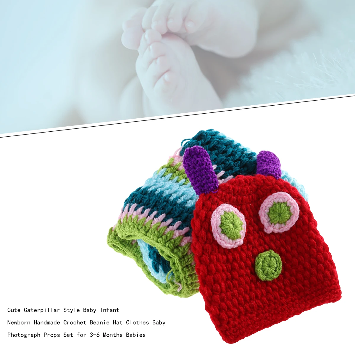 

Crochet Cotton Caterpillar Baby Costume for 3-6 Month Infants Handmade Breathable Elastic Hat Clothes Set Ideal Newborn