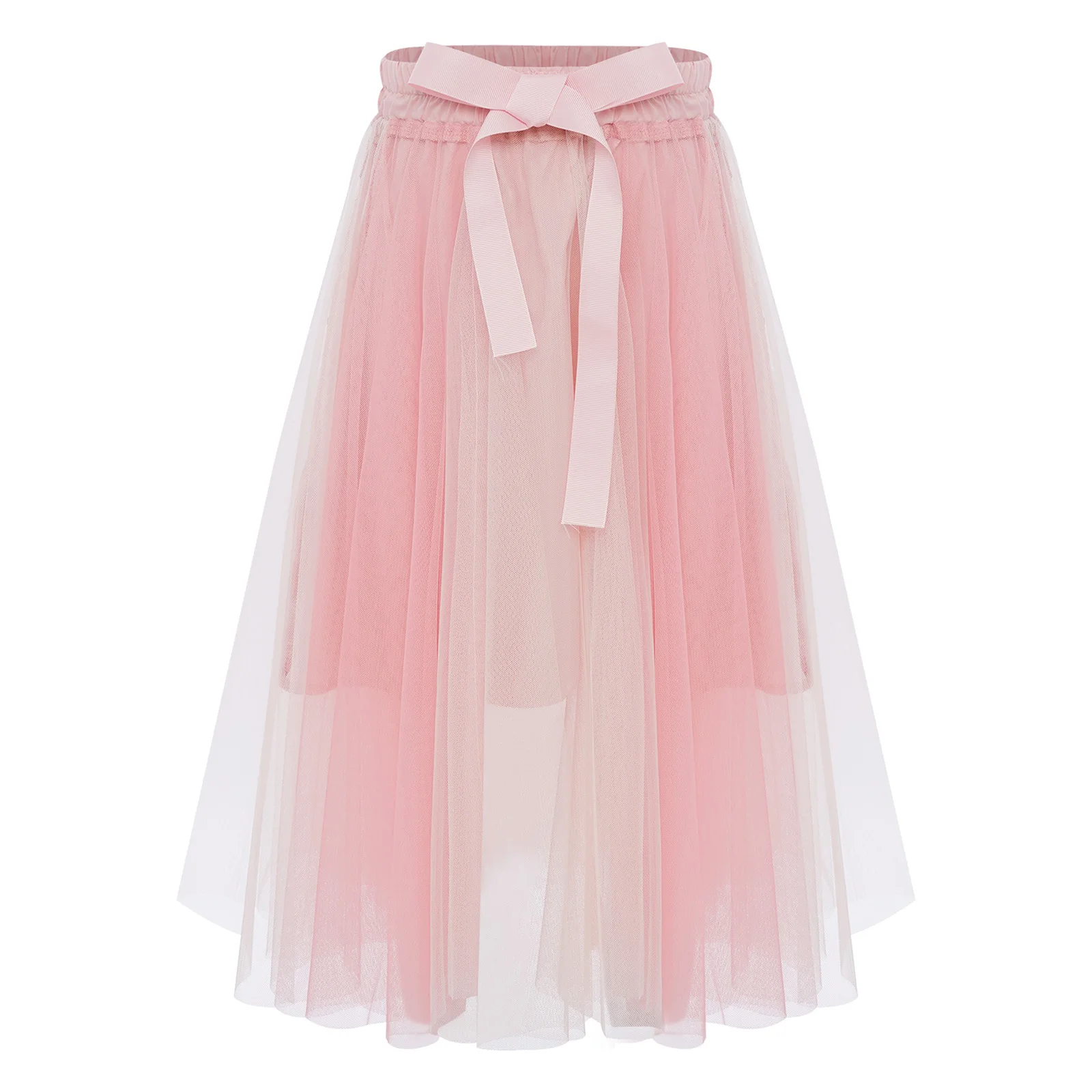 

Kids Girls Color Block Tulle Skirt High Waist Bowknot Elastic Waistband A-Line Skirt with Lining for Birthday Wedding Party