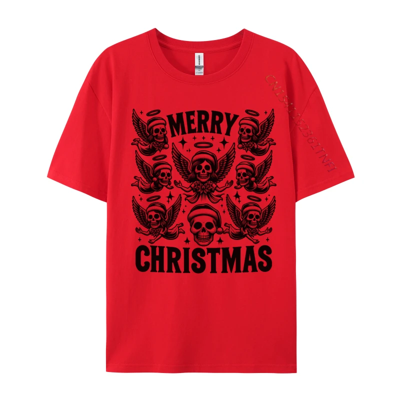 

Vintage Skull Christmas Angels Goth Holiday Merry Xmas T Shirts Round Neck Casual Men Tee Shirts Oversized Tops Shirts