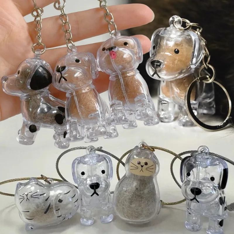 Cat Dog's Hair Memory Capsule Keepsake Display Gift for Pet Lovers Pet Hair Storage Box Keychain Transparent Keepsake Container