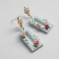 Polymer Clay Drop Earrings for Women Handmade Flowers Pendant Earrings Blue Geometry Dangle Earring  Jewelry Christmas Present