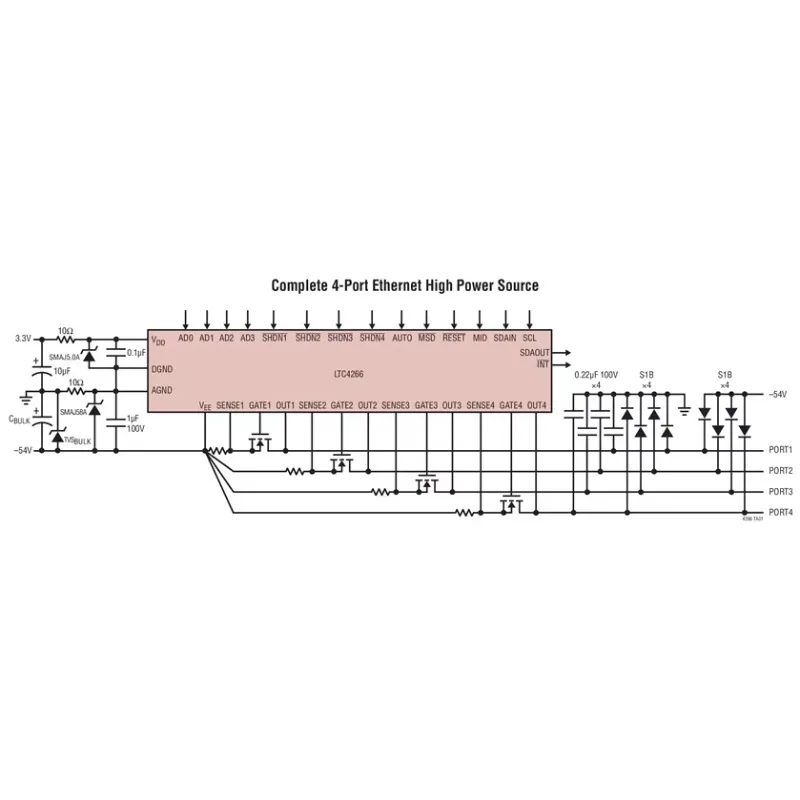 LTC4266CUHF LTC4266IUHF LTC4266IGW LTC4266 - Quad IEEE 802.3at Power Over Ethernet Controller