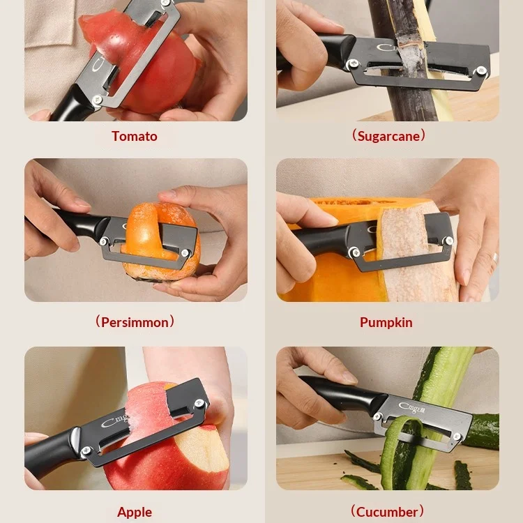 Titanium-coated fruit peeling knife, kitchen multi-functional scraping knife, sugarcane and potato peeling knife, peeling tool view 2