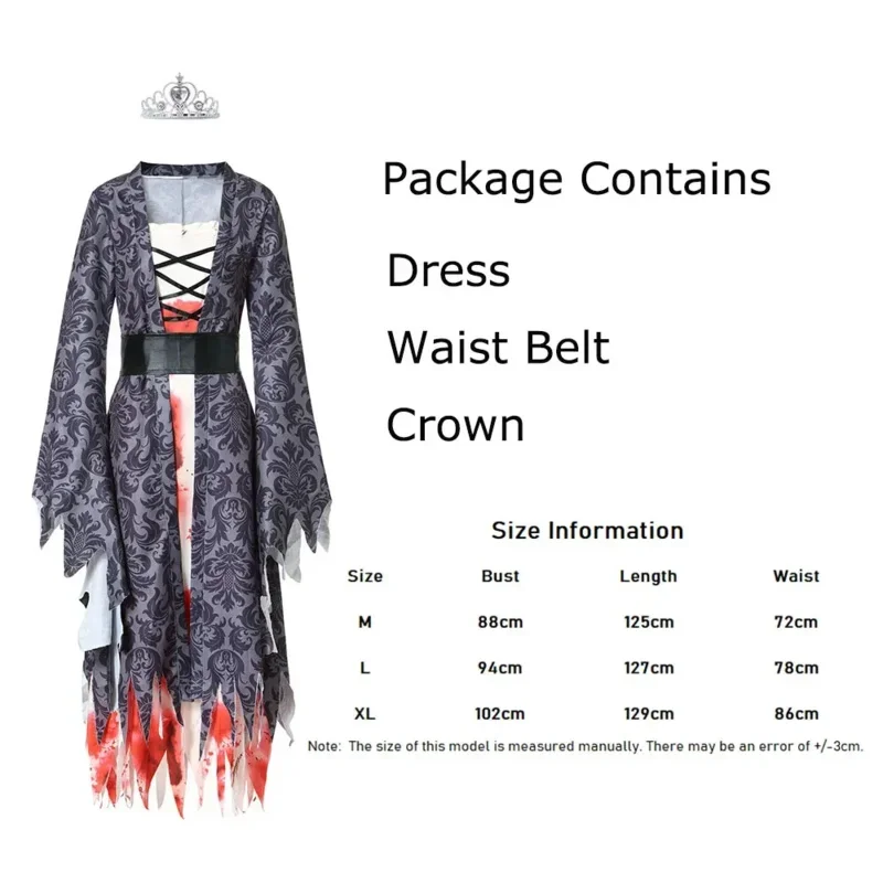 SN88 Zombie Princess Costume for Adult Women Gothic Vampire Costume Fancy Dress Female Scary Halloween Cosplay for Women Zombie