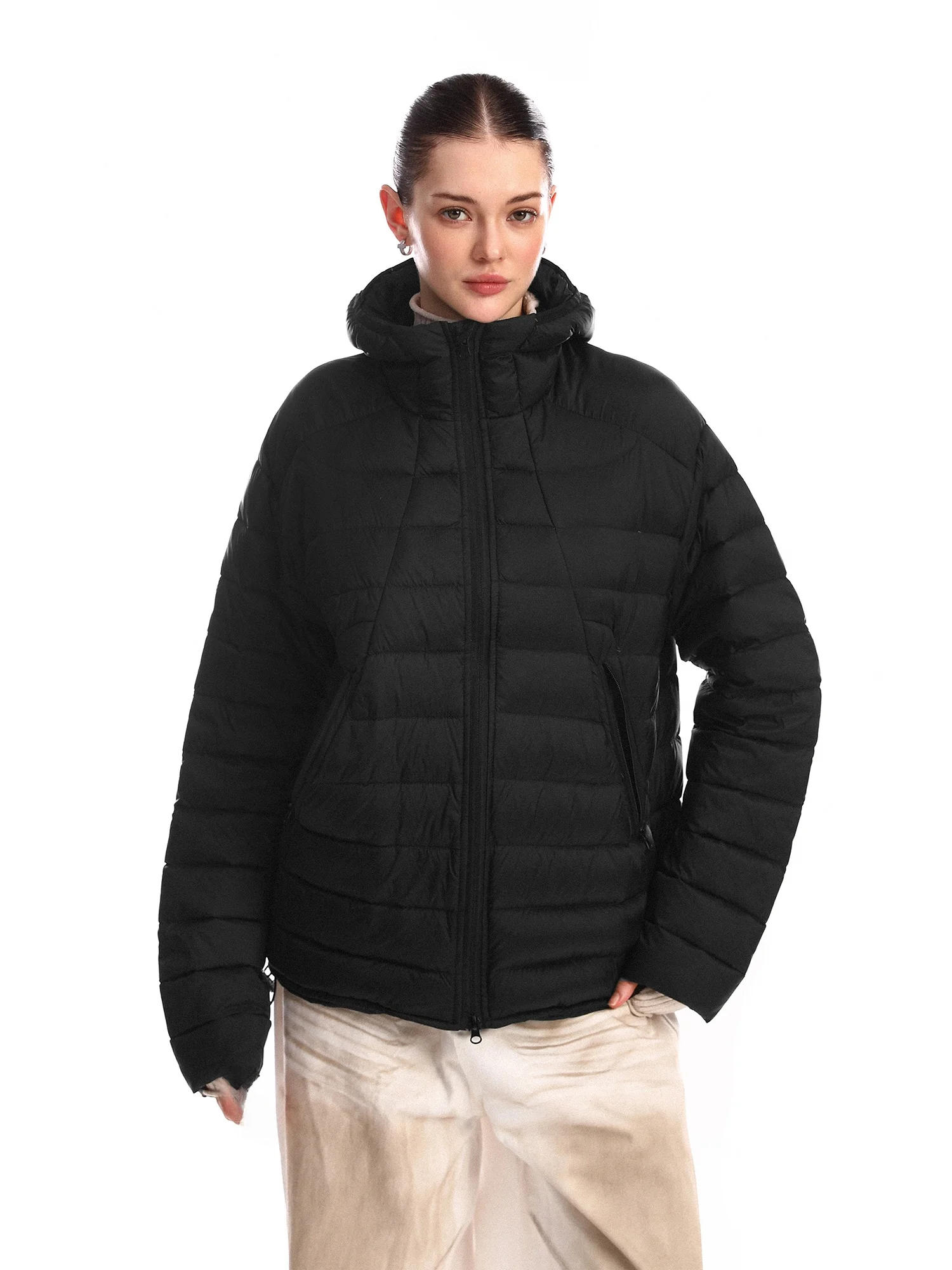 

Biggold Color Simple Hooded Ribbed down Jaet Women's Winter Lightweight Warm Loose Versatile Couple's Outerwear