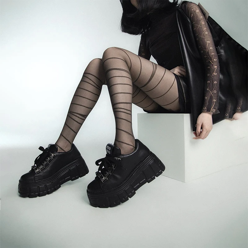 1 Pc Irregular Striped Tights, Dark Punk Style Slimming Pantyhose, Women's Stockings & Hosiery