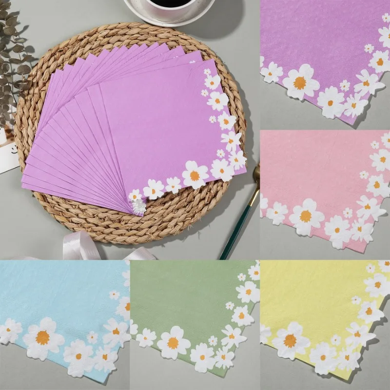 20Pcs/Bag Disposable Daisy Flower Napkins Sweet Paper Tissues Towel for Easter Baby Shower Wedding Party Decoration Supplies