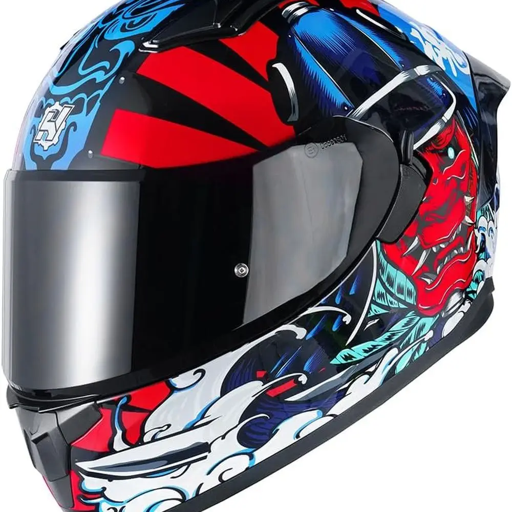 خوذة دراجة نارية ذات قناع مزدوج للبالغين - معتمدة من وزارة النقل، جاهزة للقفل، أحمر ساموراي، مقاس S #2