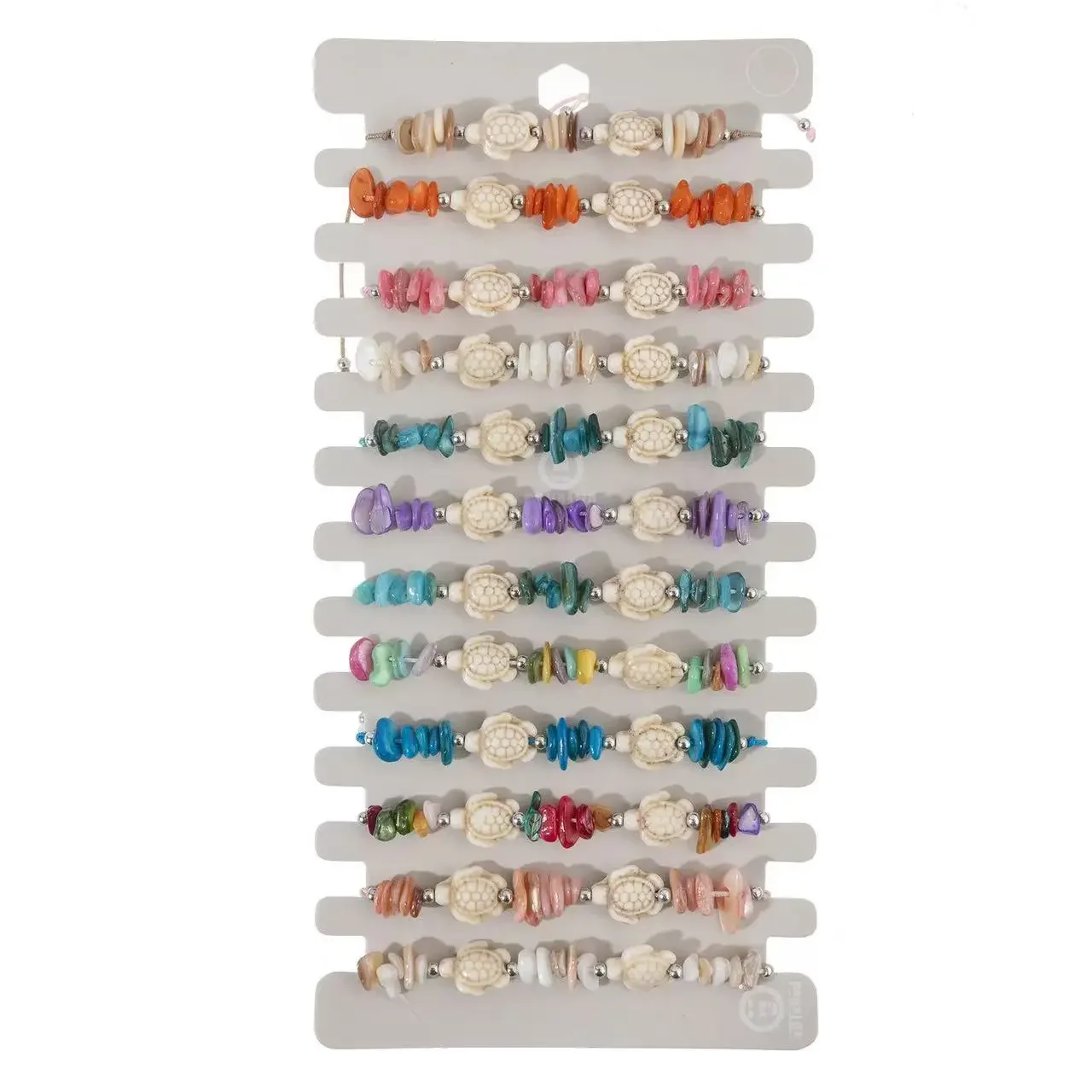 Bracciale con perline di tartaruga in pietra naturale colorata irregolare bohémien da 12 pezzi regolabile per uomini e donne