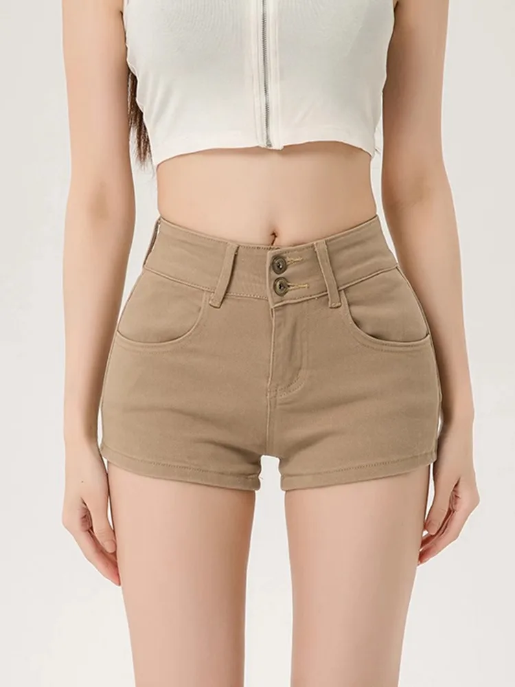 

High Waist Slim Fit Denim orts Women's Summer Thin Elastic Cotton Stretchy Hot Pants American Khaki Sle Casual Jeans orts