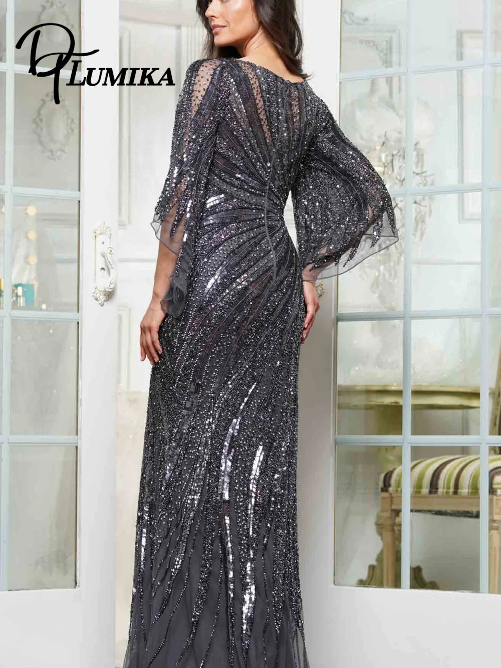 Vestido de noite brilhante para mãe da noiva, vestido de festa com lantejoulas brilhantes, elegante, sereia, até o chão, vestido de jantar personalizado