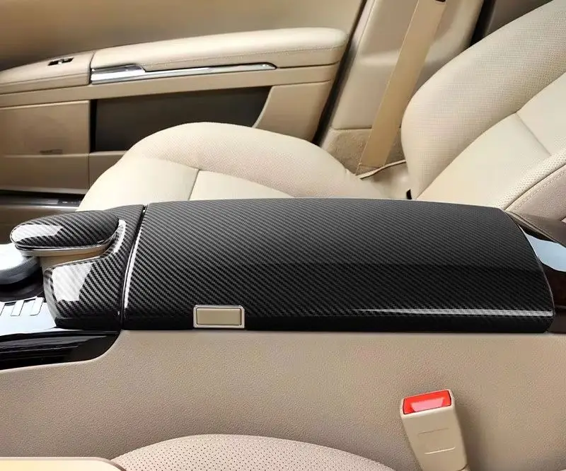 

For Mercedes Benz S Class W221 2008 2009 2010 2011 2012 2013, Carbon Fiber Car Central Control Armrest Box Lid Trim Panel Cover