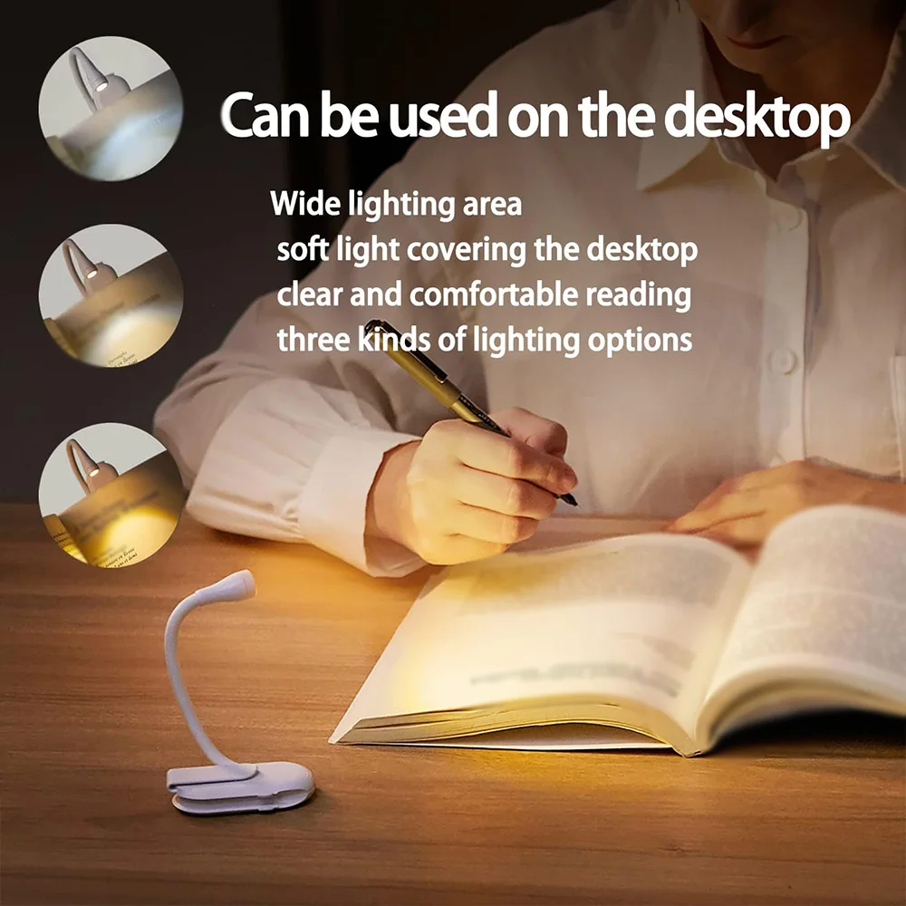 New Mini LED Eye Protection Book Night Light Adjustable Clip-On Study Desk Lamp Rechargeable for Travel Bedroom Reading Lamp