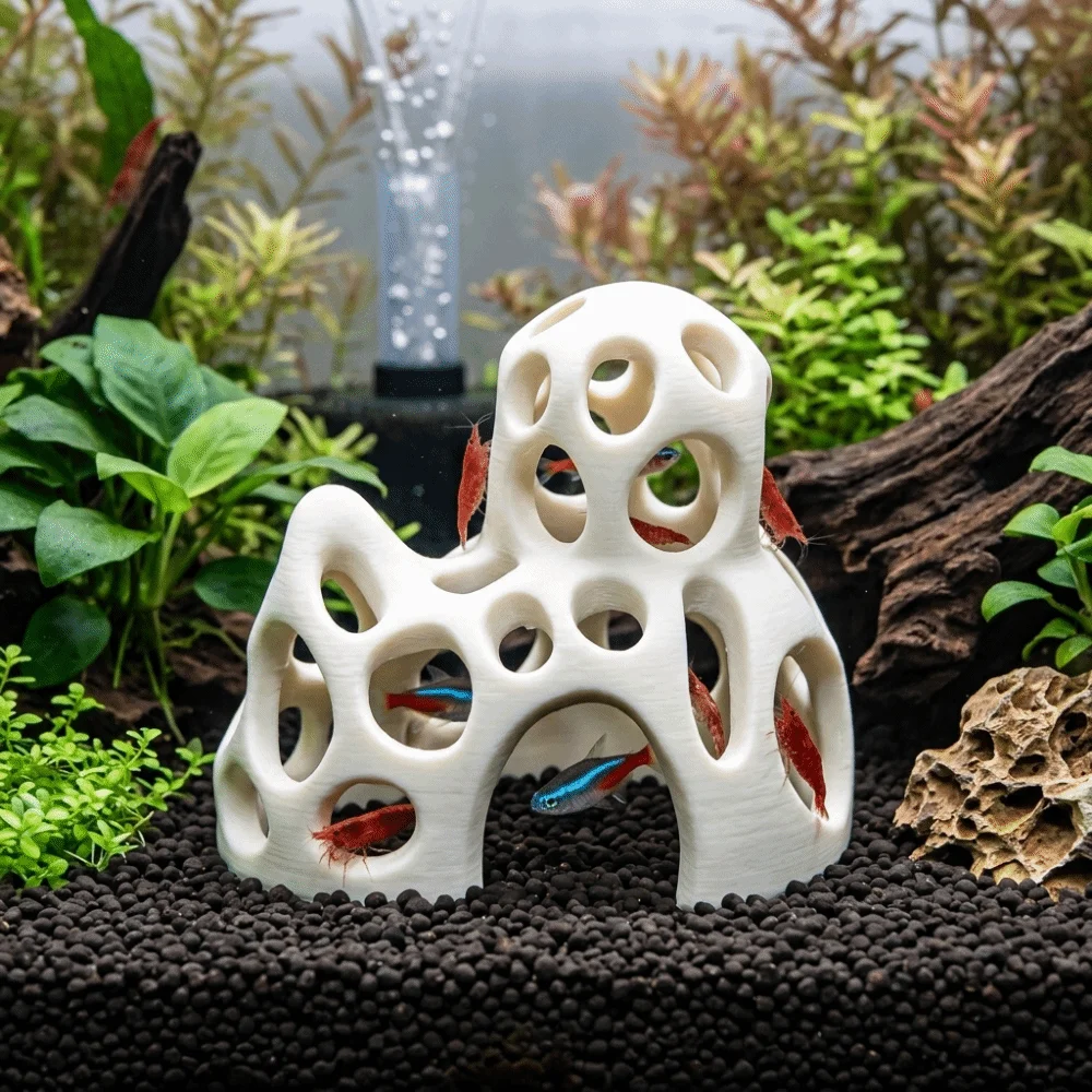 3D Printed Aquarium Cave Ornament Plastic Natural Look Fish Hiding House Coral Mountain Fish Tank Hideaway Living Room