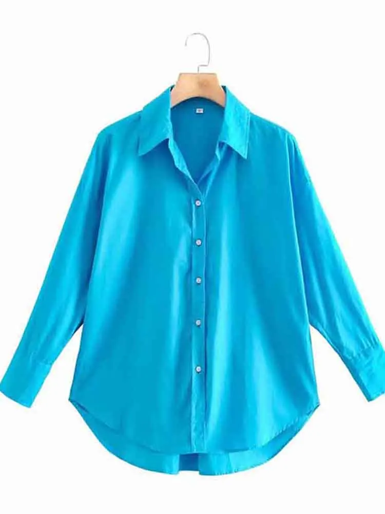 

Women's Single-Breasted Poplin Shirt Long Sleeve Office Blouse Chic Color-Changed Candy Chic Chemise Top for Ladies