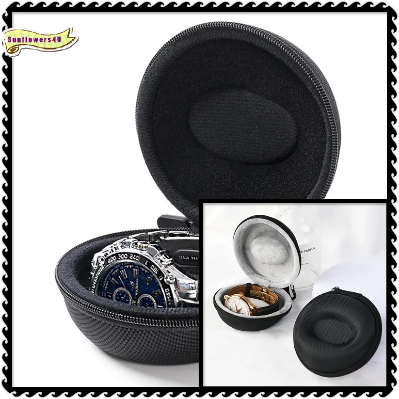 1pcs Travel Watch Case Single Box with Zipper Storage Cushioned Round Portable Impact-resistant for Wristwatches Smart Watches