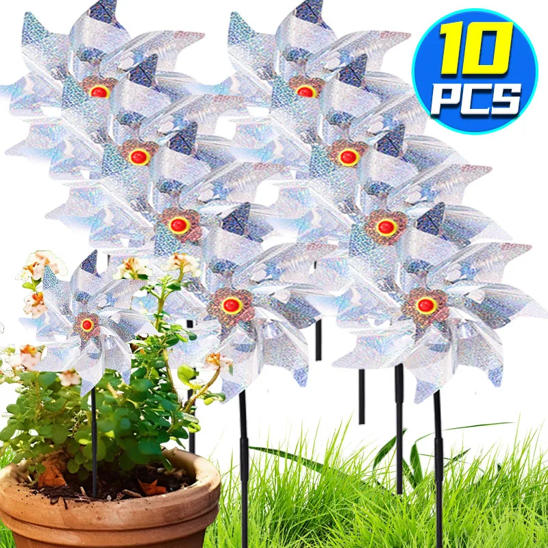 Bird Repeller Windmill Laser Bird Repellent with Stakes Reflective Rotating Rotating Windmill Farm Estate Garden Pinwheel Decor