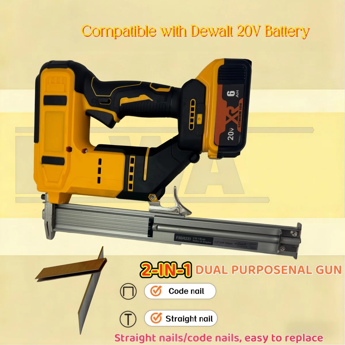 2-IN-1 Brushless Cordless Brad Nail Gun Straight & N-shape Nails Woodworking Nailing Machine Compatible with DeWALT 20V Battery