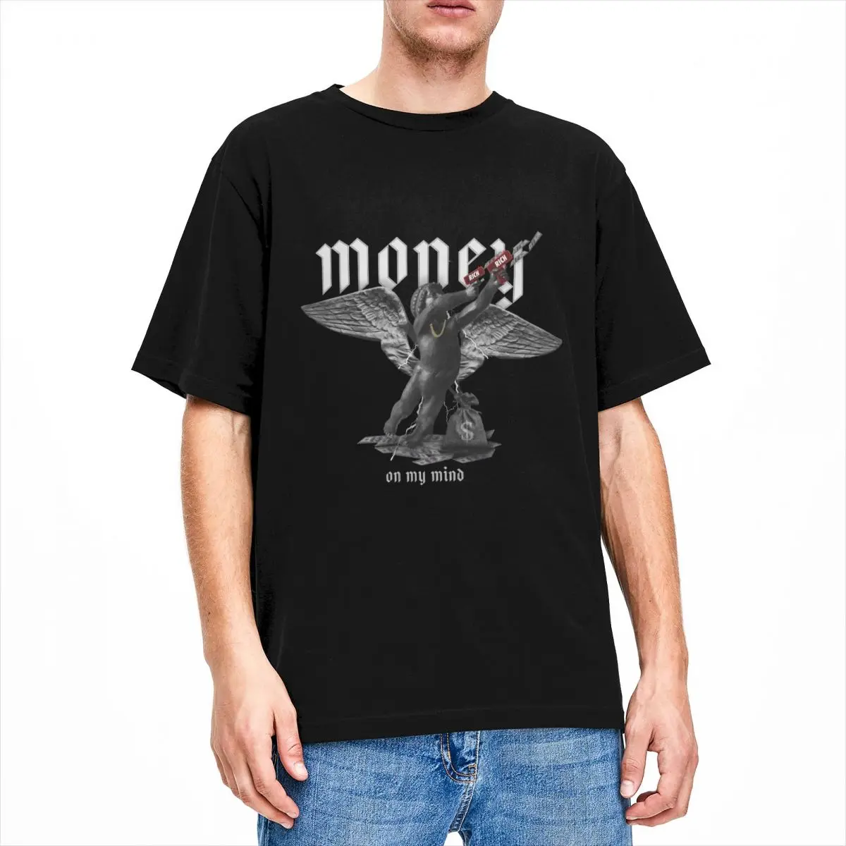 Men Money Angel T Shirts Rich Pure Cotton Top Tees Beach Streetwear Short Sleeve T-Shirt O-Neck Harajuku Tee Shirt Plus Size