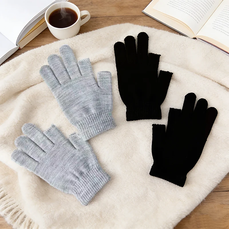 Two-Finger Gloves for Men and Women, Autumn and Winter Students, Writing, Warmth, Knitted Gloves, Touch Screen, Driving, Minimal