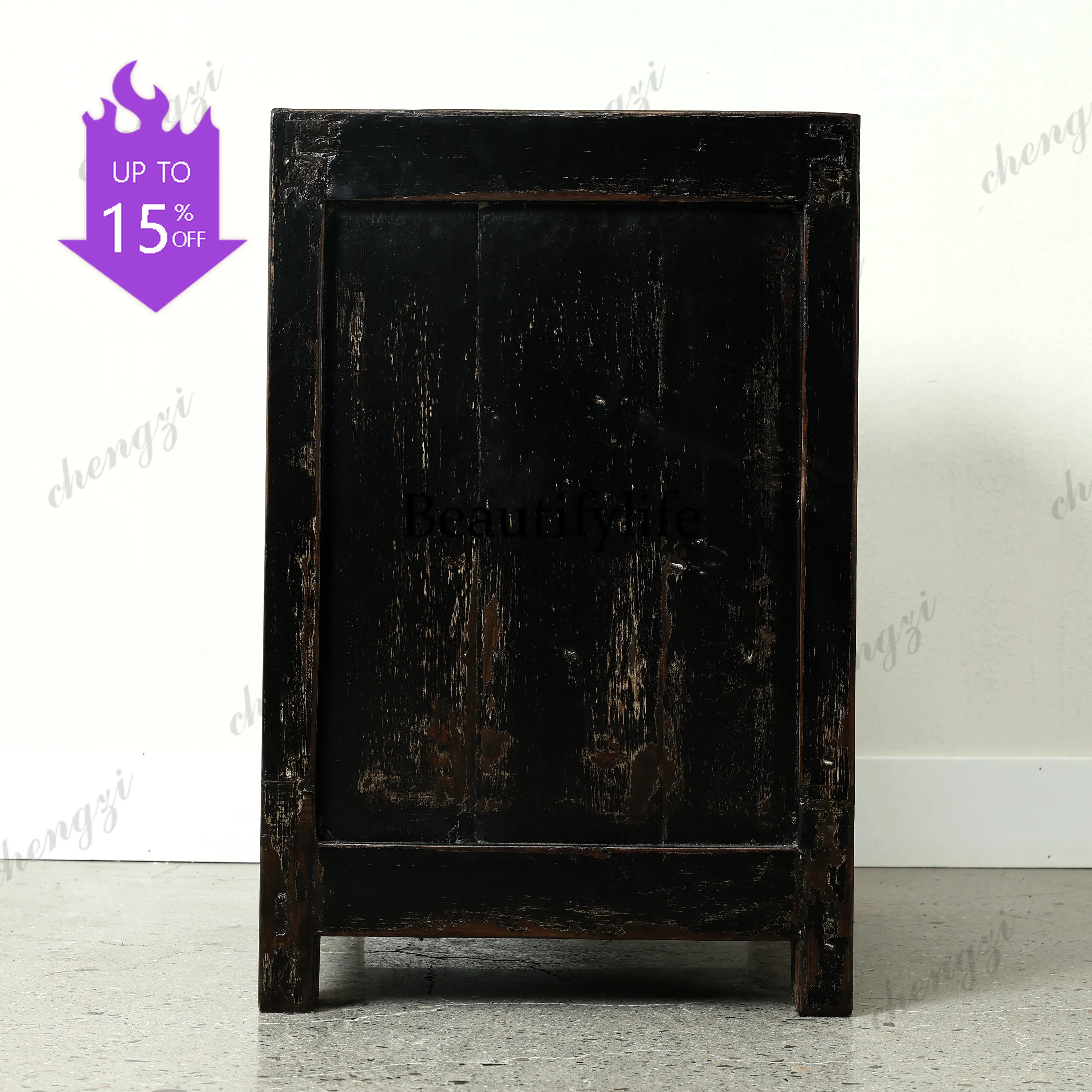P41 Retro living room porch cabinet decorative cabinet solid wood Chinese flower pattern living room furniture