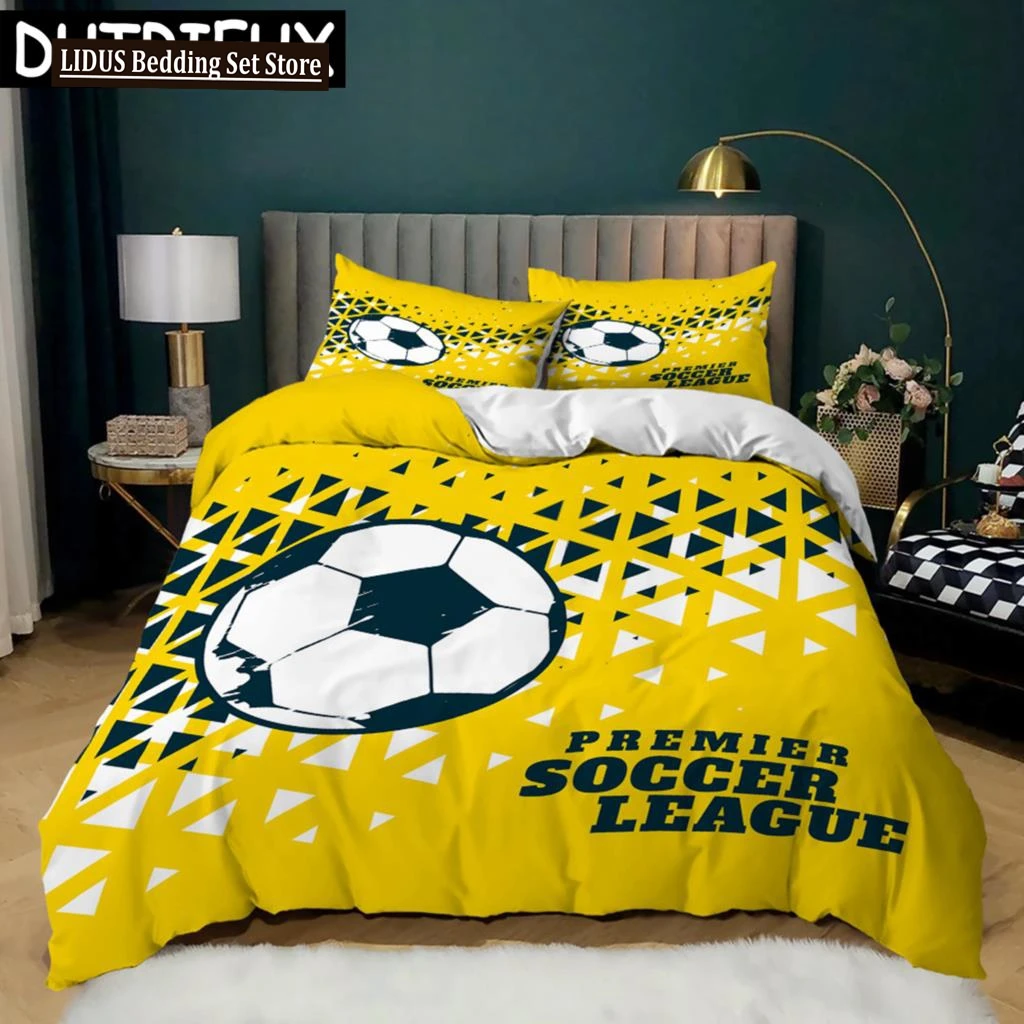 

Football Duvet Cover Set Soccer Goal Soft Bedding Set Polyester Sports Competitive Theme 2/3Pcs Full Queen King Size Quilt Cover