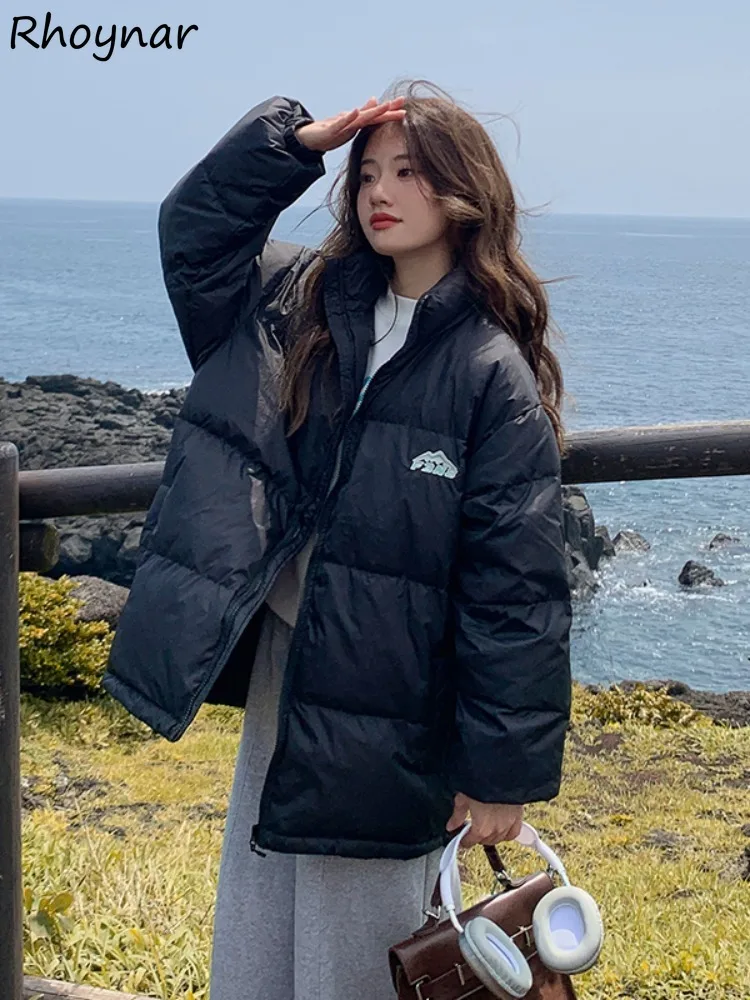 

Parkas Women Casual Baggy Solid Korean Version Winter Coats Tops Stand Collar Plus Velvet Students Preppy Style Fashion Pockets