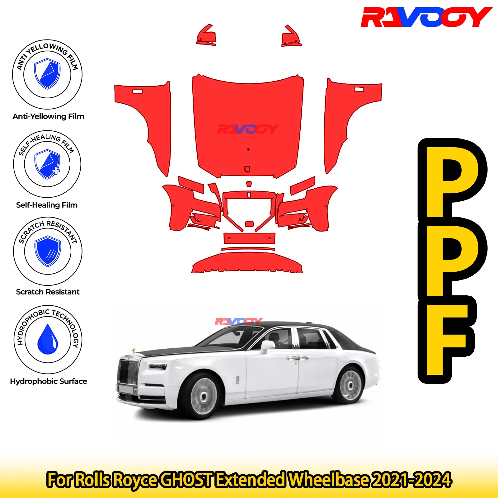 

For Rolls Royce GHOST Extended Wheelbase 2021-2024 Glossy Matte Black Precut front PPF Kit Paint Protection Film