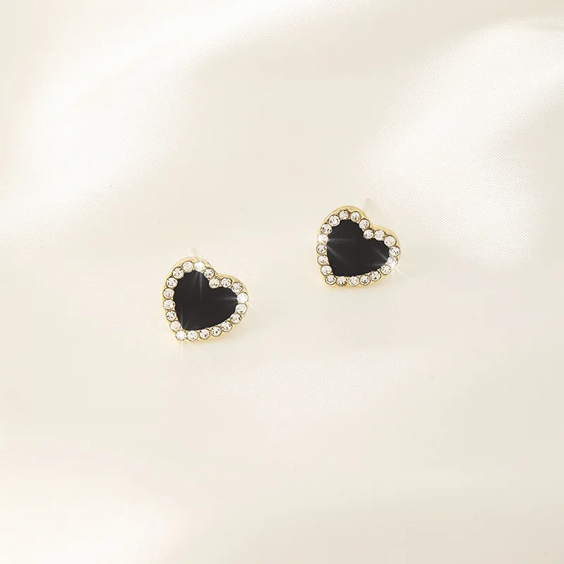 JewelryPalace Love Heart Genuine Black Spinel 925 Sterling Silver Stud Earrings for Women Fashion Statement Gemstone Earrings