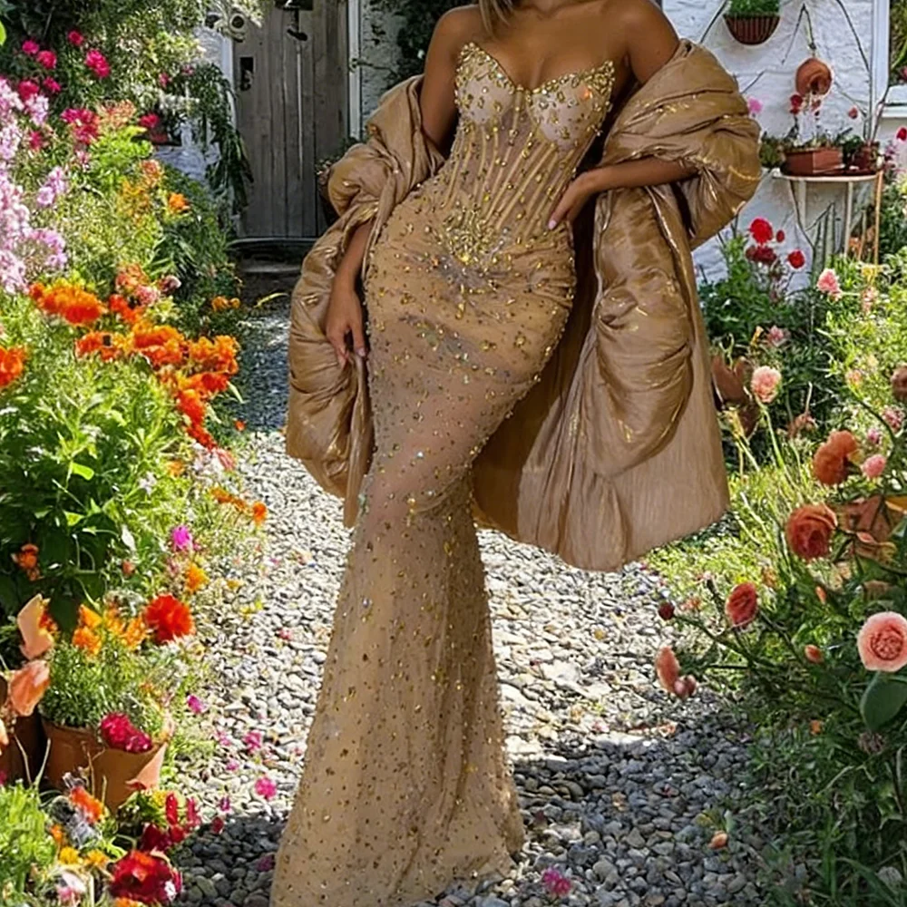 Eleganti perline con scollo a V senza maniche Illusion Sirena Abiti da sera formali Abiti da ballo per feste di compleanno personalizzati