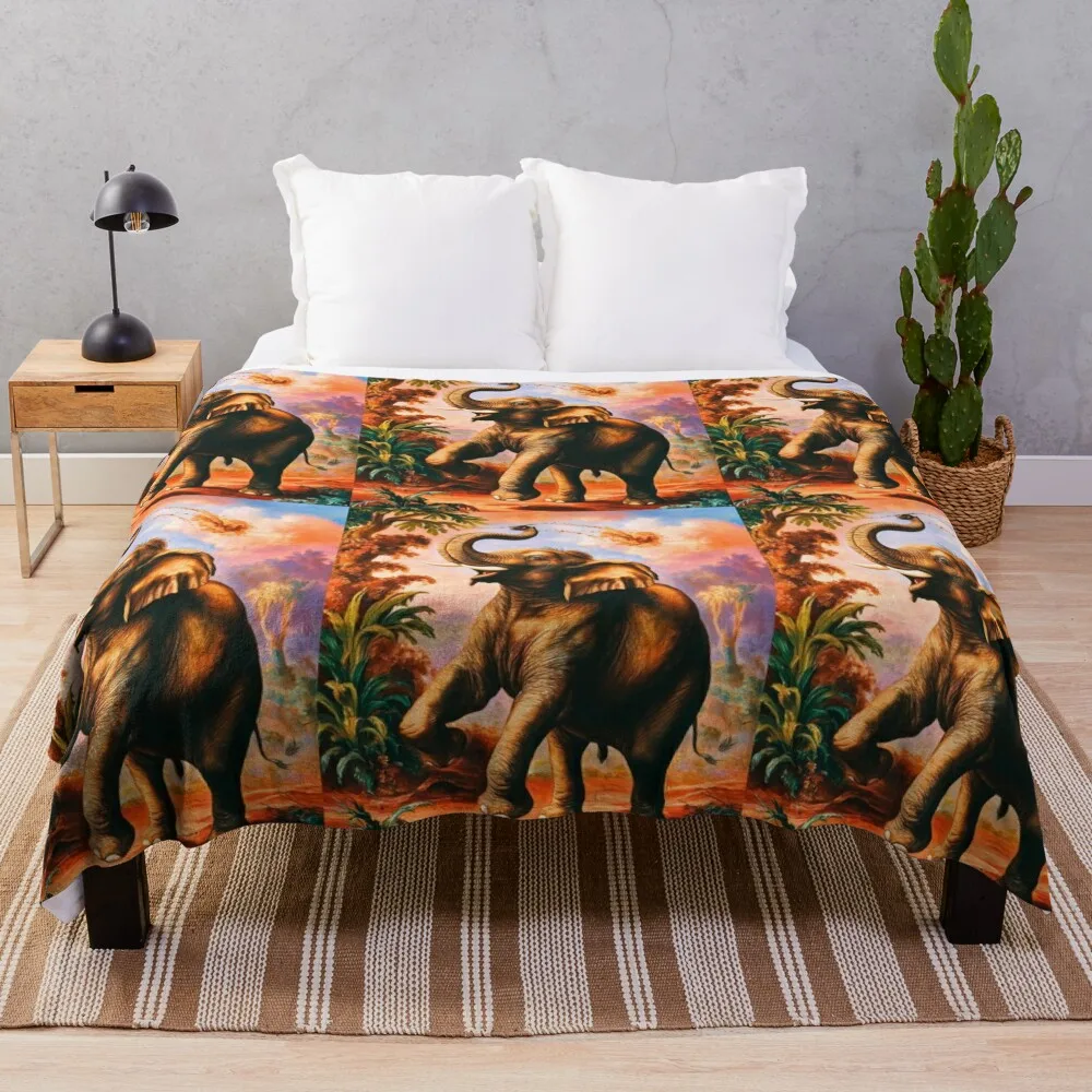 

Elephant Portrait. Elephant painting, wild elephant, vintage elephant, Raphael style Throw Blanket Vintage Blankets