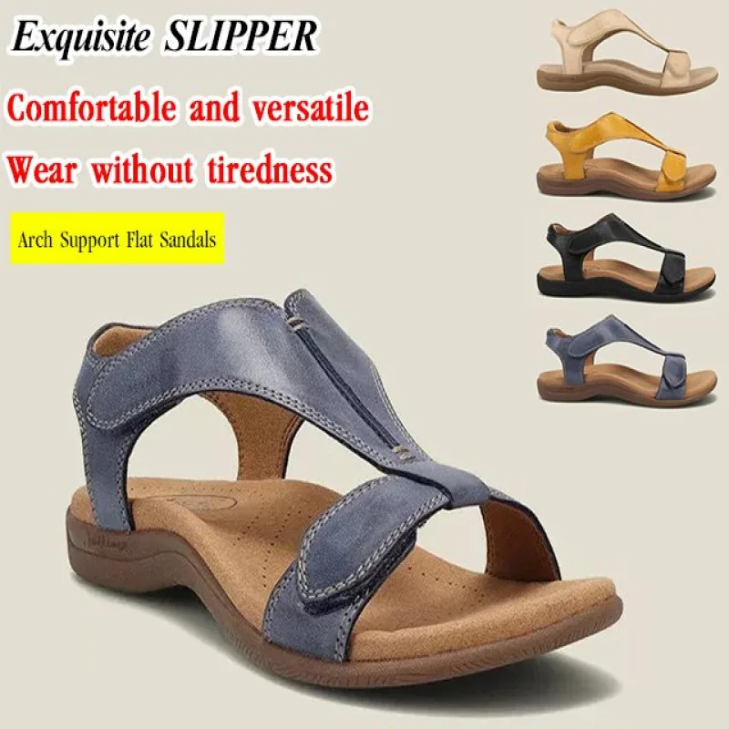 Women\'s Slope Heel Sandals Thick Bottom Beach Sandals Flat One Buckle Strap Sandals Massage Arch