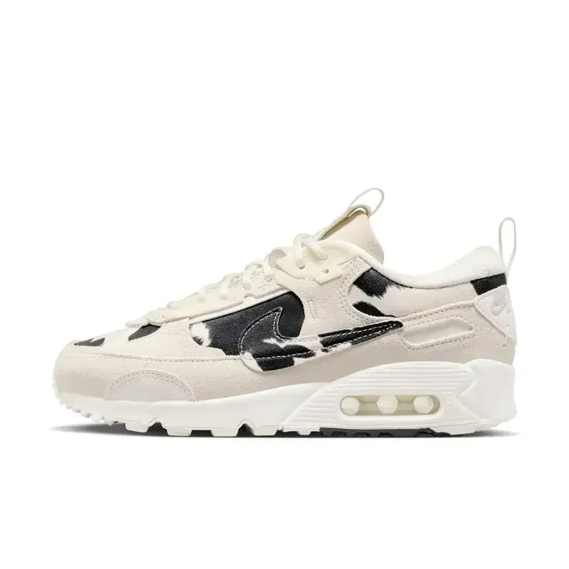 Nike Air Max 90 Unisex Running Shoes Breathable Retro Waffen Shoes Forrest Gump Shoes Sail White/Black/Metallic Chrome