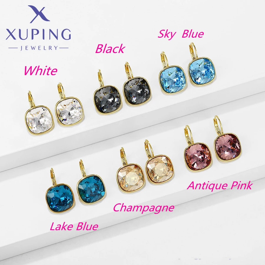 Xuping Jewelry Square Colorful Stone Charm Romantic  Gold Plated Crystal Earrings for Women Girl Work Party Gift 20404