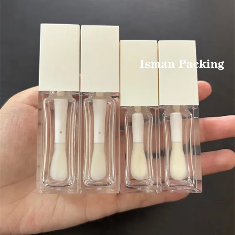 

50Pcs plastic white top lip oil packaging square lip tint container big applicator big wand lip gloss container tubes 8ml 10ml