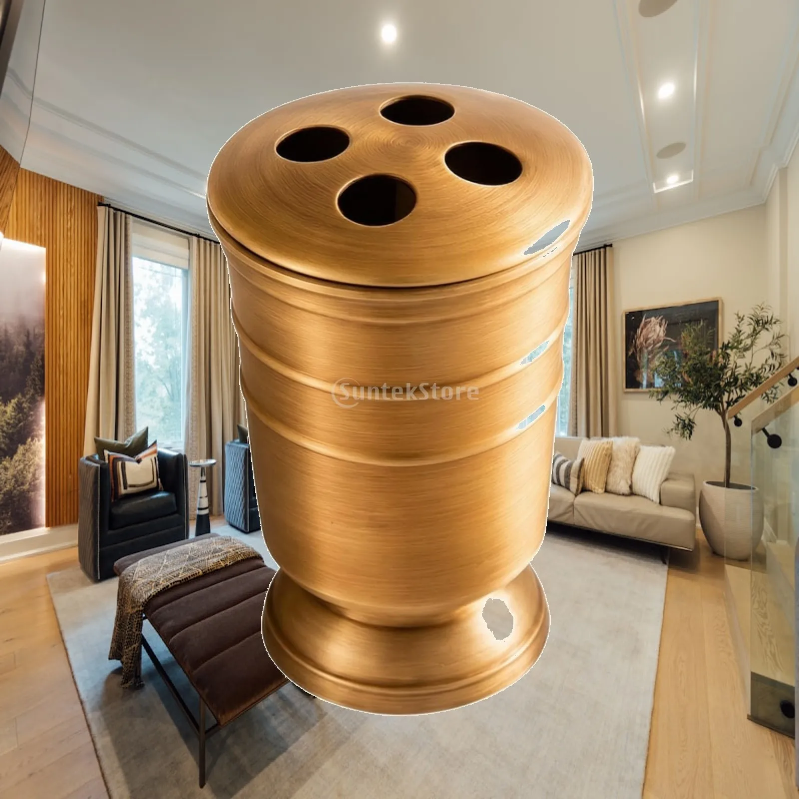 Durable Solid Copper Rinse Cup Holder for Bathroom Countertop with Antique Ribbed Finish and Low Center Gravity Base