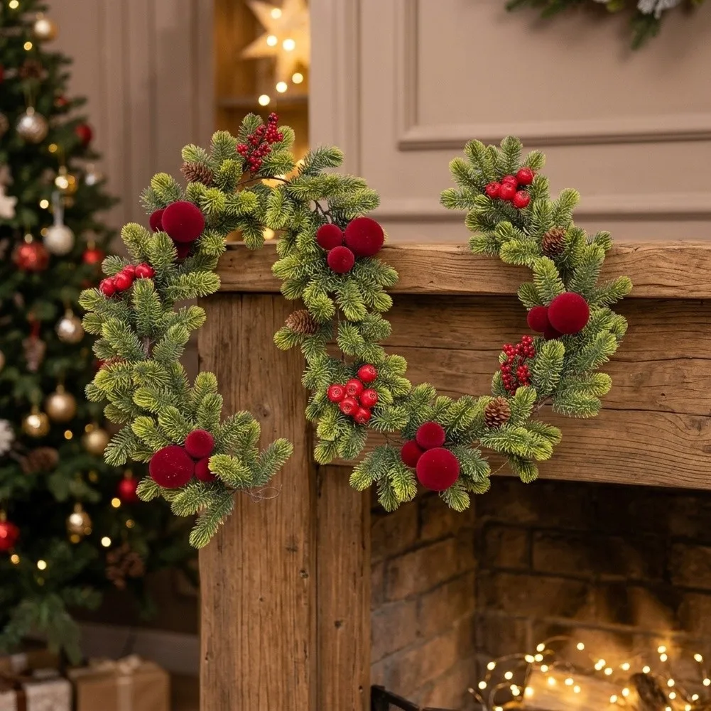 180cm Christmas Garland for Indoor Outdoor For Table Fireplace Door Holiday Decor Plastic Festive Greenery Wreath