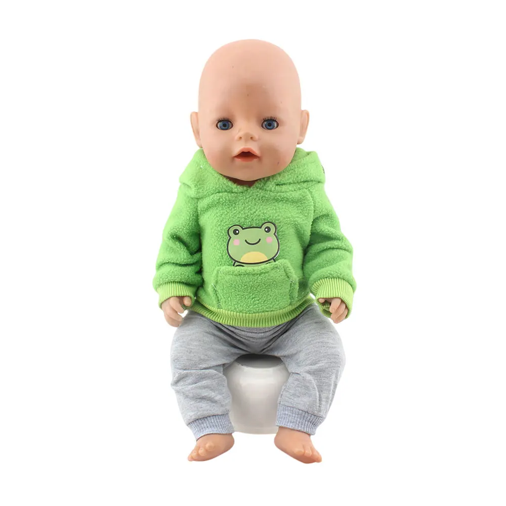 ชุดตุ๊กตาลายกบสีเขียวใหม่ สำหรับตุ๊กตาขนาด 18 นิ้ว 40-43 ซม. อุปกรณ์เสริมสำหรับตุ๊กตาเด็ก ของขวัญวันเกิดและเทศกาลต่างๆ