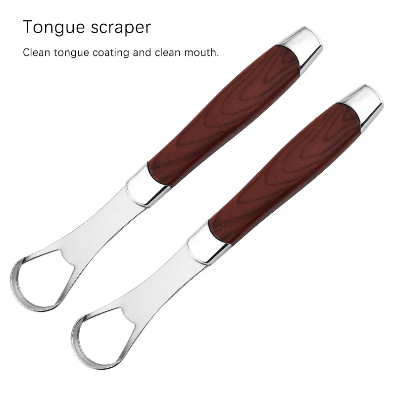 Stainless Steel Wood Grain Tongue Scraper Tongue Coating Cleaner Tongue Coating Brush Oral Tongue Cleaner Tool Fresh Breath
