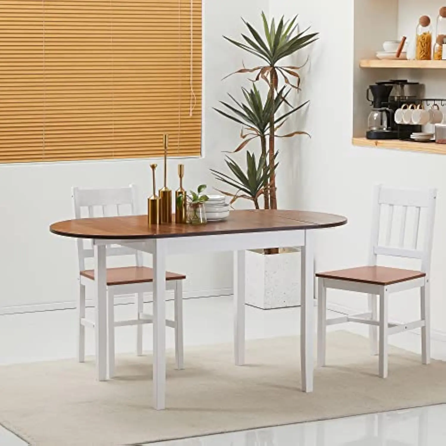 55 Solid Wood Kitchen Table, Drop Leaf Tables for Small Spaces, Folding Dining Table, Brown