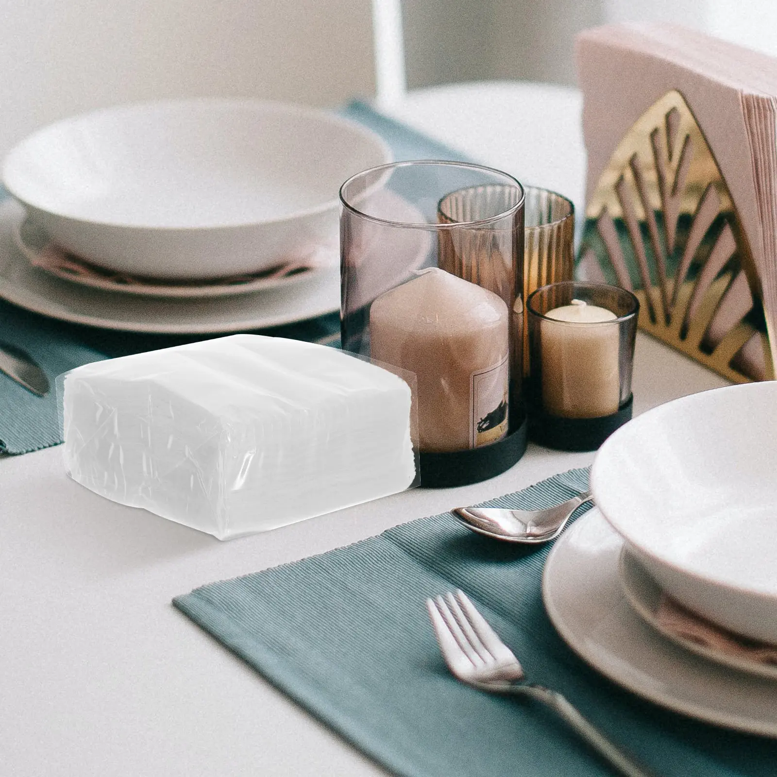 

50Pcs Extra Thick Foldable White Napkins Hotel Restaurant Use Embossed Edge Wood Pulp Gentle Skin Strong Absorbency Bulk Tissue