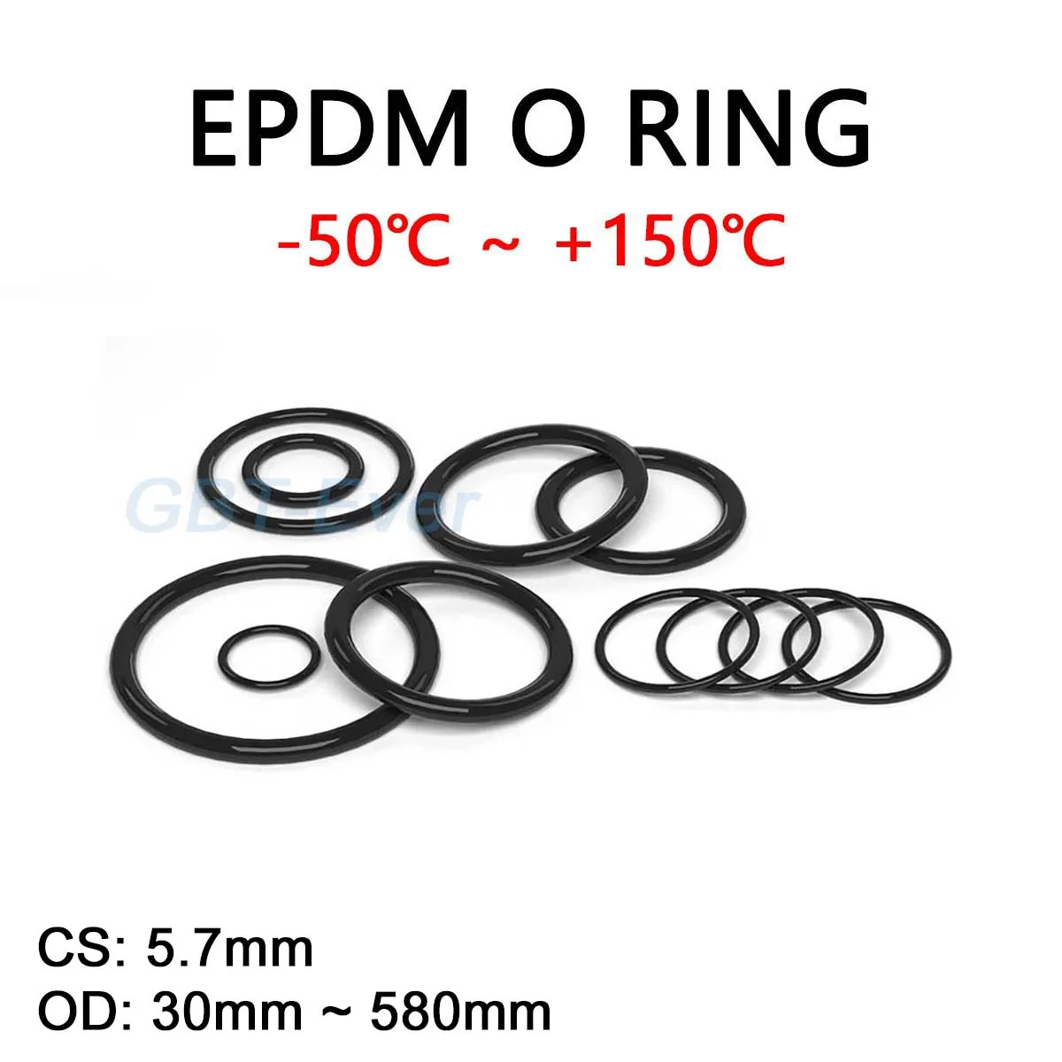 EPDM Rubber O Ring CS 5.7mm OD 30mm~580mm Acid and Alkali Resistance Water Resistance Friction Resistance O-Ring Seal
