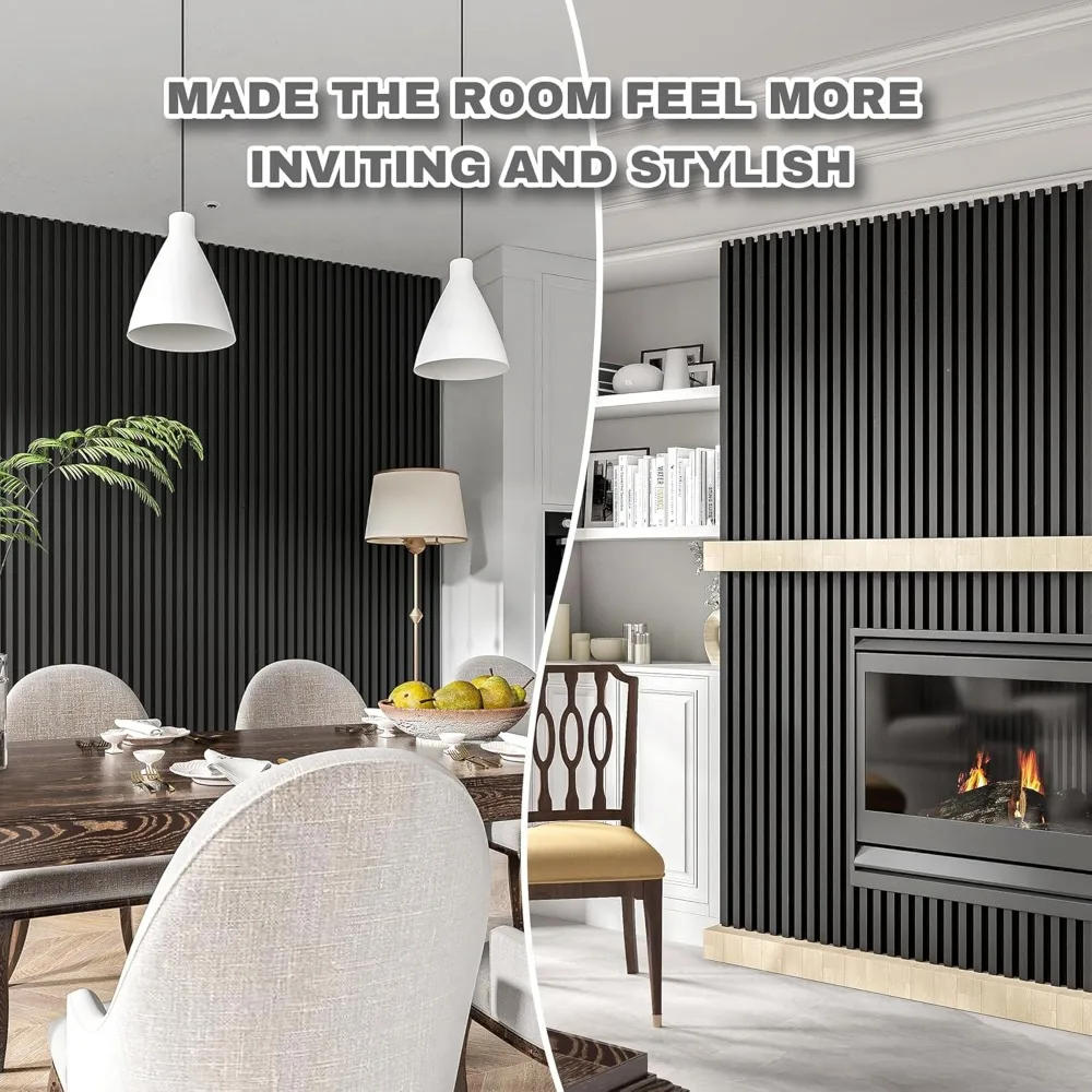 Panele ścienne do dekoracji wnętrz, listwy ścienna, 96x6,3x0,9 cala, 8 sztuk, do salonu, sypialni, nowoczesne czarne panele ścienne.