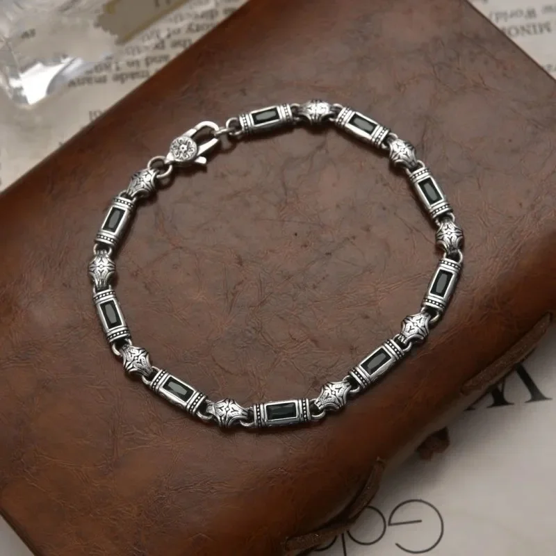 

New 5mm S925 Sterling Silver Fashion Versatile Vine Grass Pattern, Diamond Inlaid Bracelet for Men and Women