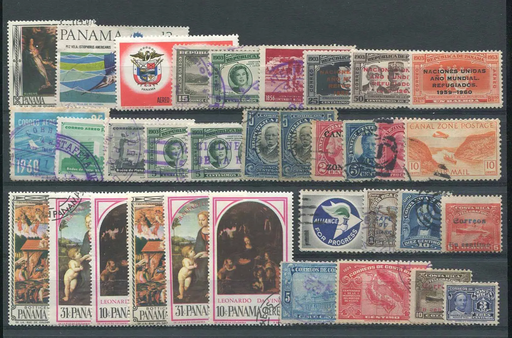 100 verschiedene echte gestempelte Panama-Poststempel, Poststempel mit Bergen, Flüssen, Flugzeugen, Sammelstempel, Scrapbooking-Material – Detail 1